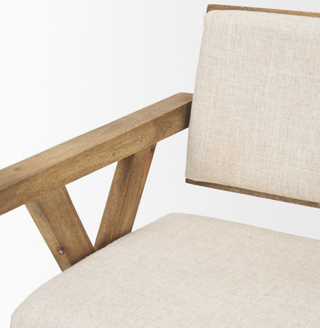 Topanga I Cream Fabric Wrap Medium Brown Wooden Frame Dining Chair by Mercana at Eve Furniture
