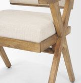 Topanga I Cream Fabric Wrap Medium Brown Wooden Frame Dining Chair by Mercana at Eve Furniture