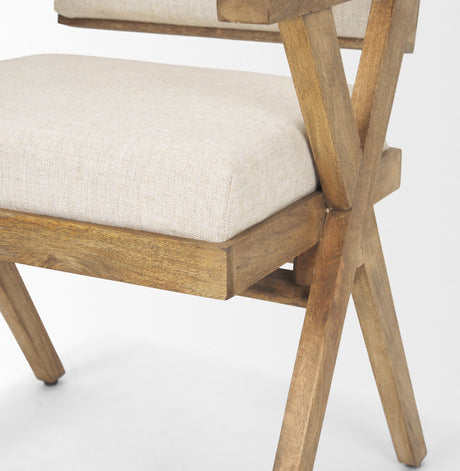 Topanga I Cream Fabric Wrap Medium Brown Wooden Frame Dining Chair by Mercana at Eve Furniture