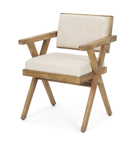 Topanga I Cream Fabric Wrap Medium Brown Wooden Frame Dining Chair by Mercana at Eve Furniture