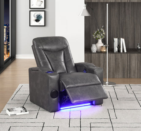 Topgun Dark Gray Power Reclining Chair (Bluetooth Speaker + Led Light) by Happy Homes at Eve Furniture