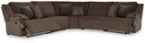 Top Tier 5-Piece Sectional with Recliner in Chocolate by Ashley at Eve Furniture