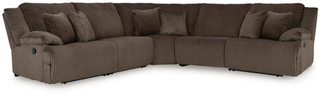 Top Tier 5-Piece Sectional with Recliner in Chocolate by Ashley at Eve Furniture