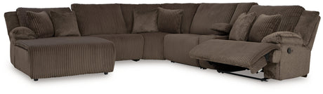 Top Tier 6-Piece Sectional with Recliner in Chocolate by Ashley at Eve Furniture