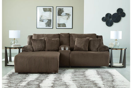 Top Tier Chocolate 3-Piece Reclining Modular Sectional with (LAF) Chaise and Console by Ashley at Eve Furniture