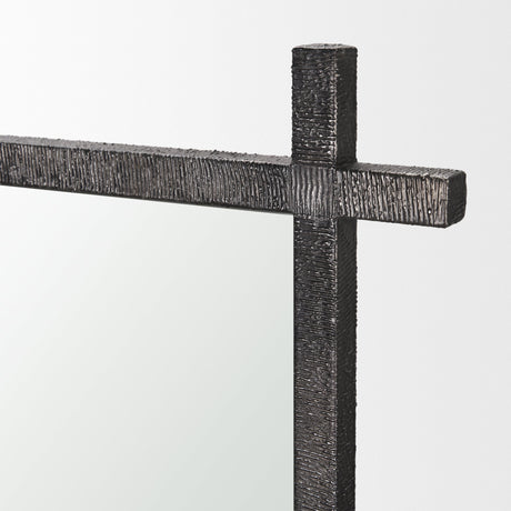 Tori Gunmetal w/ Textured Metal Cross Frame Wall Mirror by Mercana at Eve Furniture