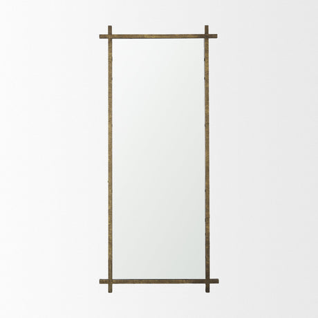 Tori Textured Gold Metal Cross Frame Wall Mirror by Mercana at Eve Furniture