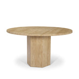 Torreno Travertine Round Top Hexagon Pedestal Dining Table by Mercana at Eve Furniture