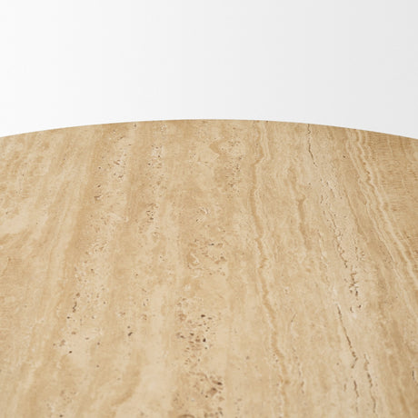 Torreno Travertine Round Top Hexagon Pedestal Dining Table by Mercana at Eve Furniture