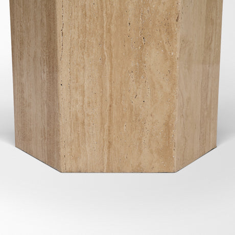 Torreno Travertine Round Top Hexagon Pedestal Dining Table by Mercana at Eve Furniture