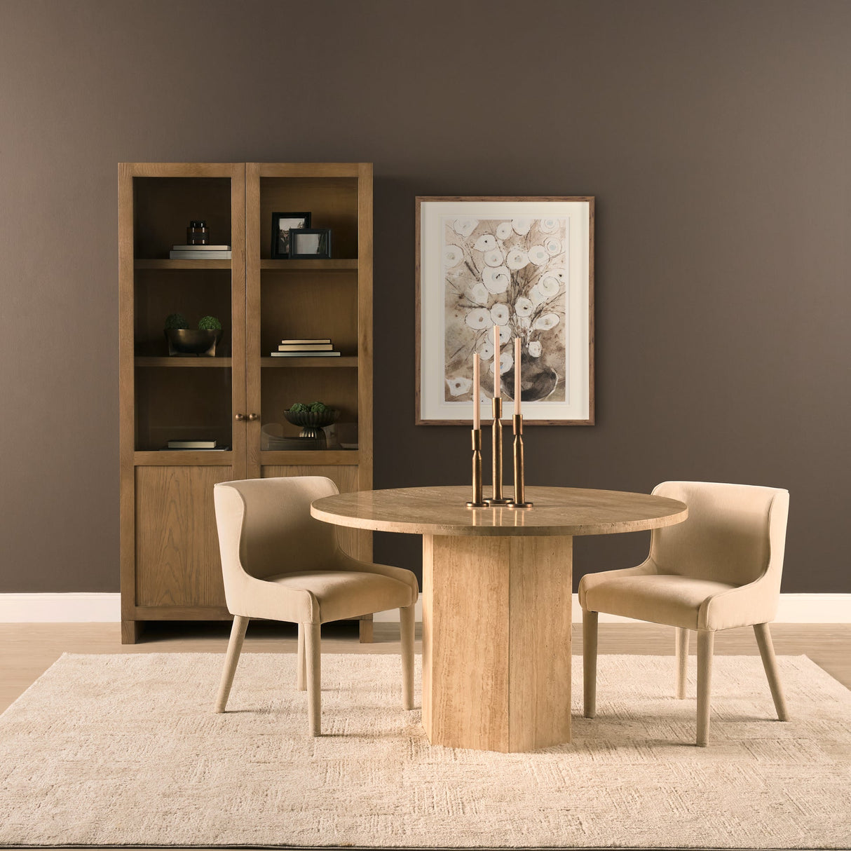 Torreno 42" Travertine Round Top Hexagon Pedestal Dining Table by Mercana at Eve Furniture