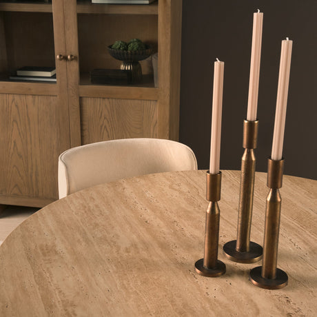 Torreno Travertine Round Top Hexagon Pedestal Dining Table by Mercana at Eve Furniture