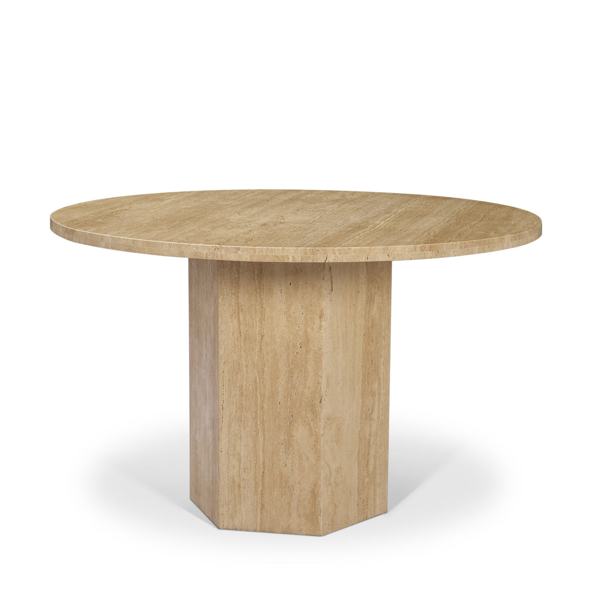 Torreno 42" Travertine Round Top Hexagon Pedestal Dining Table by Mercana at Eve Furniture