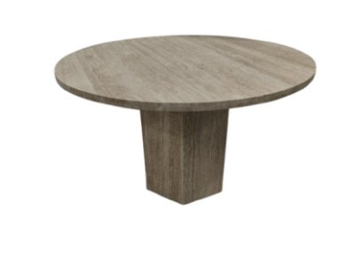 Torreno Travertine Round Top Hexagon Pedestal Dining Table by Mercana at Eve Furniture