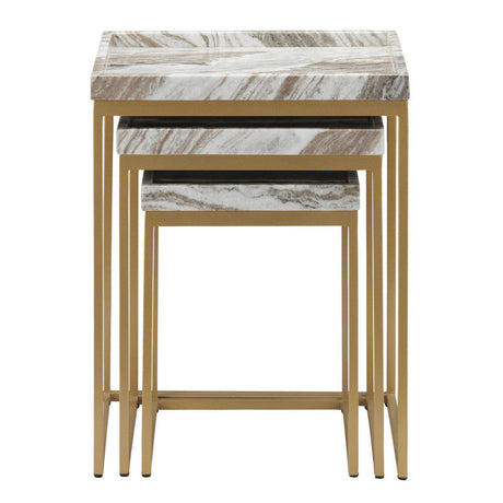 Torrento Gold/White Marble 3-Piece Nesting Tables by Crestview at Eve Furniture