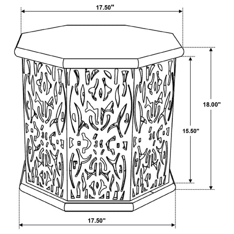 Torres Natural Brown Octagonal Solid Wood Side Table with Intricate Openwork Carvings by Coaster at Eve Furniture