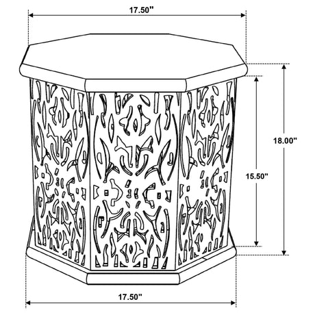 Torres Natural Brown Octagonal Solid Wood Side Table with Intricate Openwork Carvings by Coaster at Eve Furniture