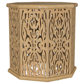 Torres Natural Brown Octagonal Solid Wood Side Table with Intricate Openwork Carvings by Coaster at Eve Furniture