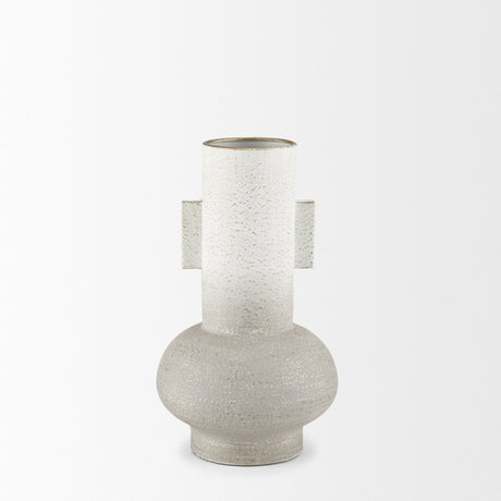 Torres Small Textured Off White w/ Gold Metal Vase by Mercana at Eve Furniture