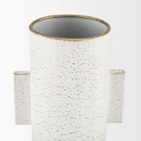 Torres Small Textured Off White w/ Gold Metal Vase by Mercana at Eve Furniture