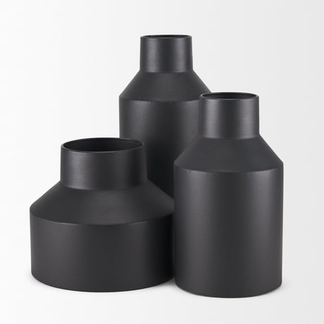 Tosca Small Matte Black Metal Vase by Mercana at Eve Furniture
