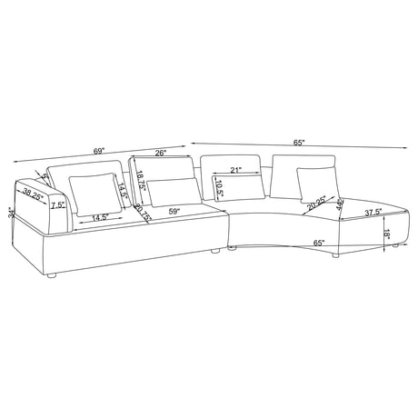 Toscano 134-inch Upholstered Sectional Sofa Grey by Coaster at Eve Furniture