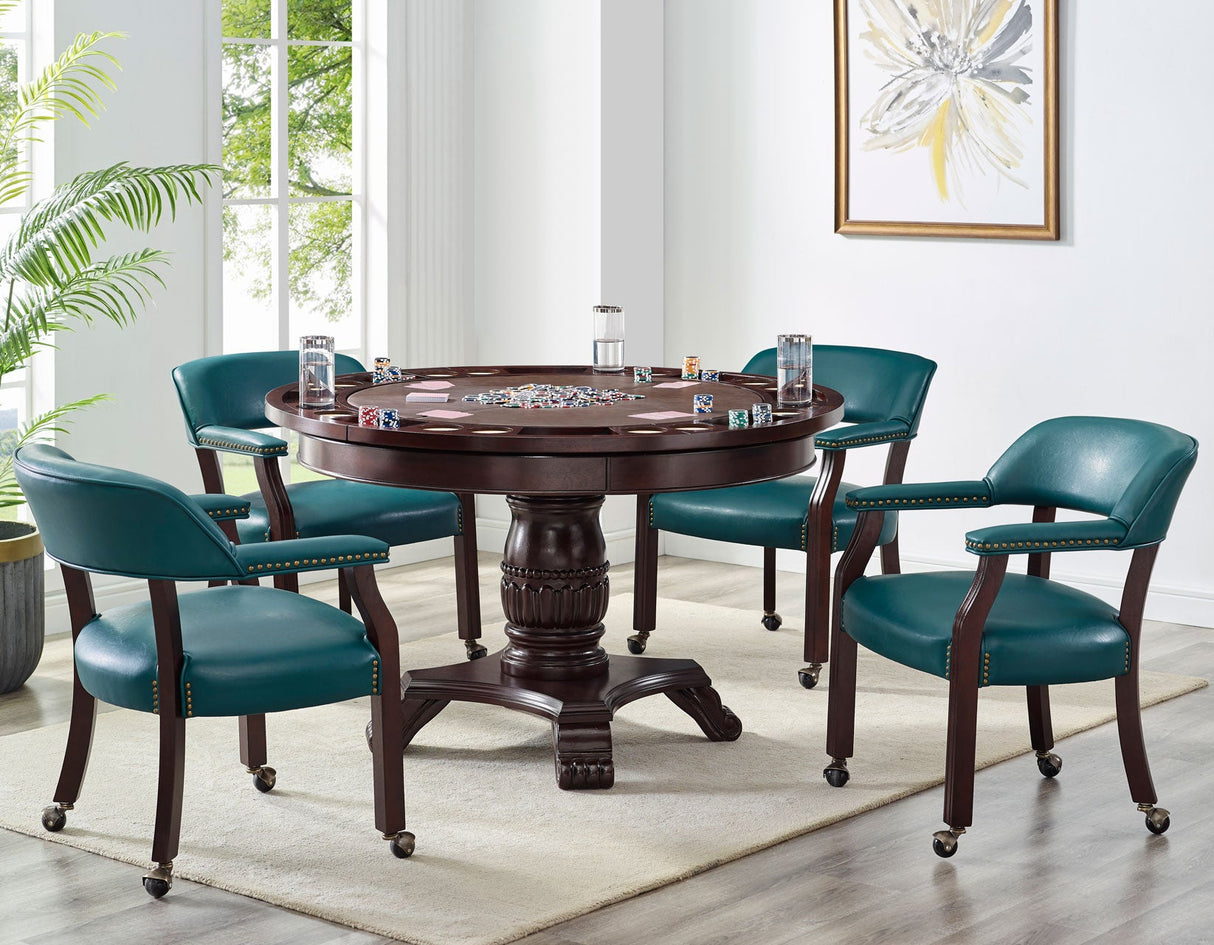 Tournament Game Table and Chairs,  6 Piece, Teal(Table & 4 Captains Chairs)