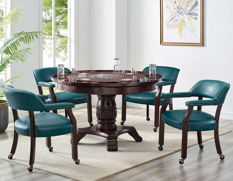 Tournament Game Table and Chairs, 6 Piece, Teal(Table & 4 Captains Chairs) by Steve Silver at Eve Furniture