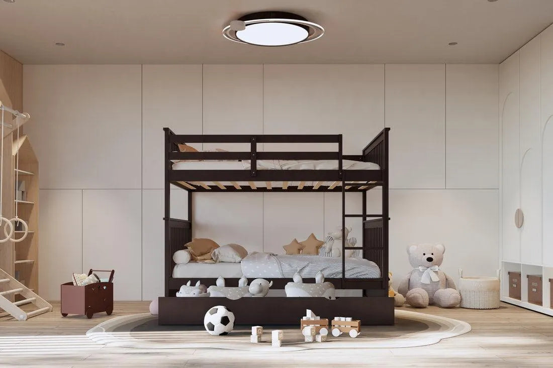 Tower Espresso Full/Full Bunk Bed w/Twin Trundle by Happy Homes at Eve Furniture