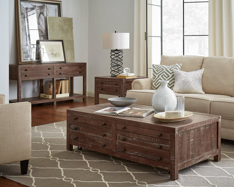 Townsend Solid Wood Castered Coffee Table in Java by Modus Furniture at Eve Furniture
