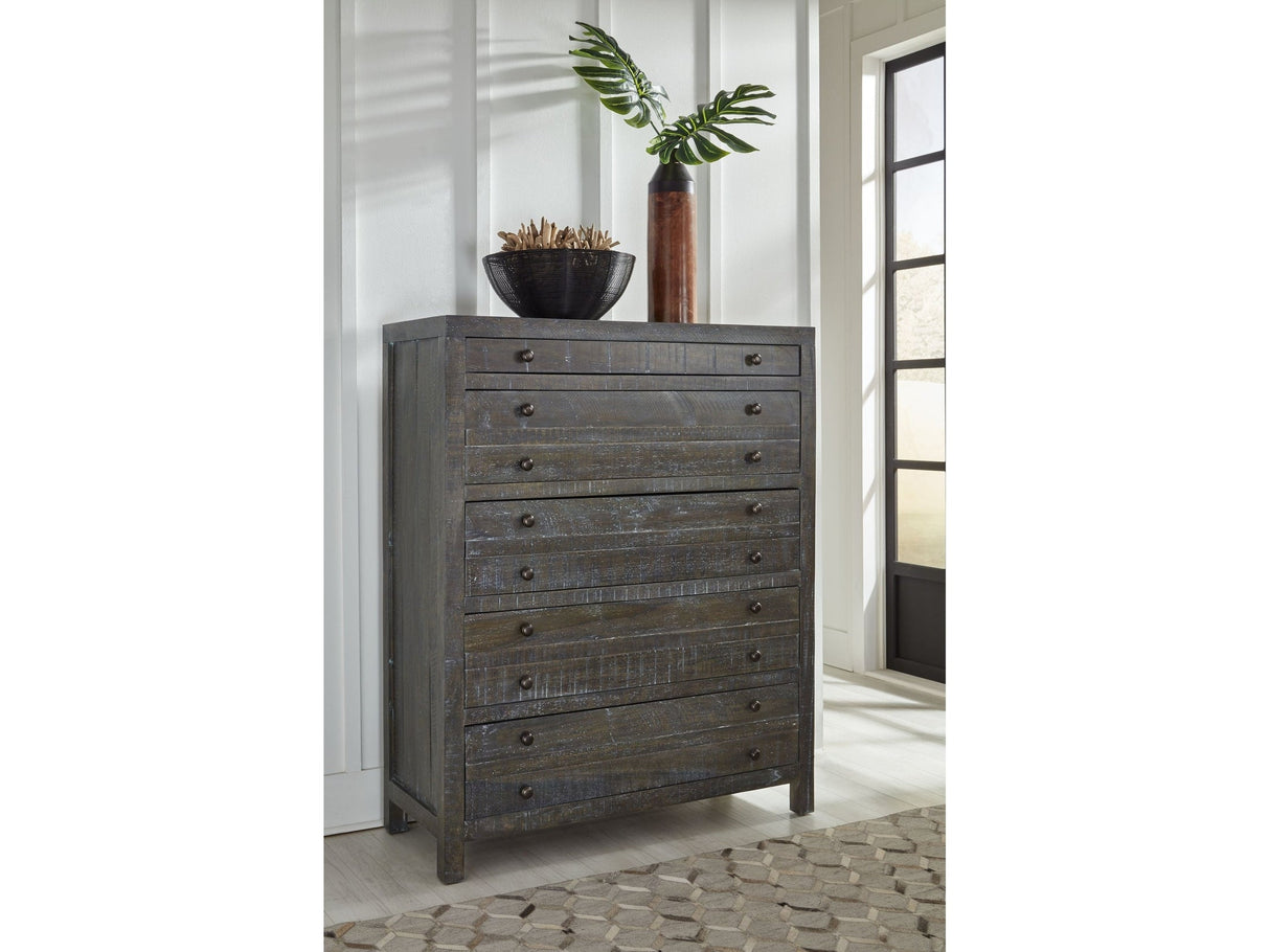 Townsend Solid Wood Five Drawer Chest in Gunmetal by Modus Furniture at Eve Furniture
