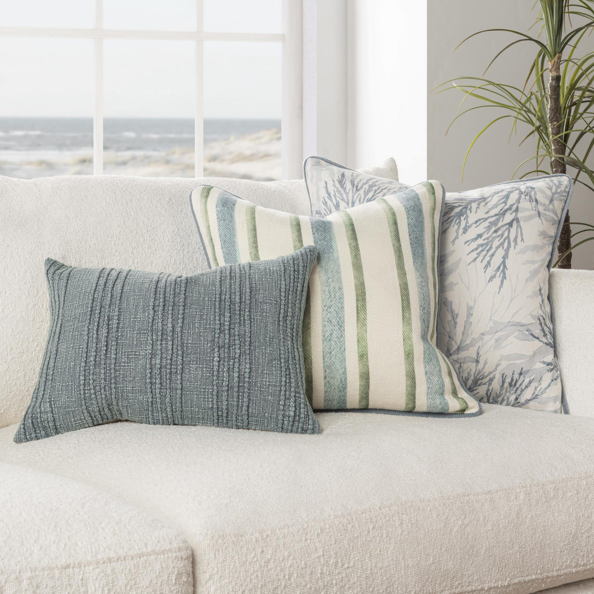 TQ Harbor Blue/Green Stripe Multiple Sizes Throw Pillow (Set of 2) by Classic Home at Eve Furniture