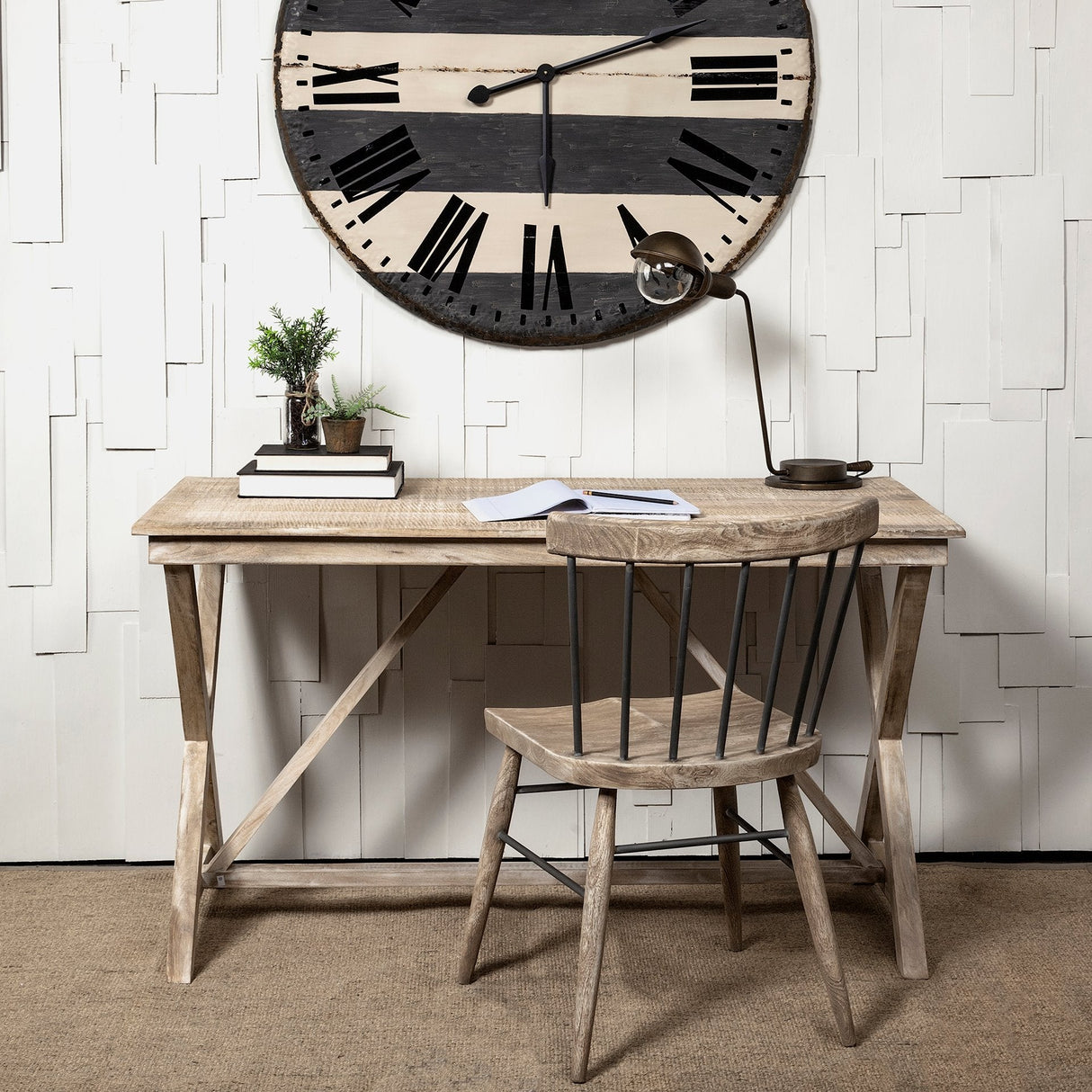 Tracy Natural X Frame Wood Office Desk by Mercana at Eve Furniture