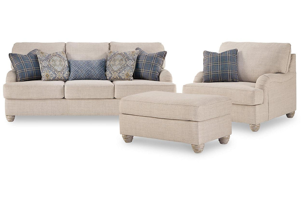Traemore Linen Sofa, Oversized Chair and Ottoman by Ashley at Eve Furniture