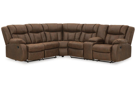 Trail Boys Walnut 2-Piece Reclining Sectional by Ashley at Eve Furniture