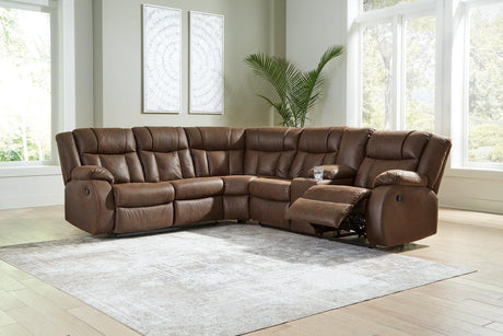 Trail Boys Walnut 2-Piece Reclining Sectional by Ashley at Eve Furniture