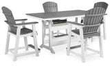 Transville Gray/White Outdoor Counter Height Dining Table with 4 Barstools by Ashley at Eve Furniture
