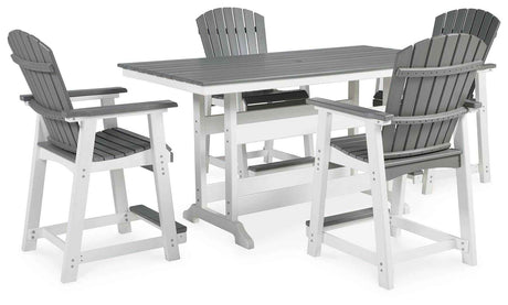 Transville Gray/White Outdoor Counter Height Dining Table with 4 Barstools by Ashley at Eve Furniture