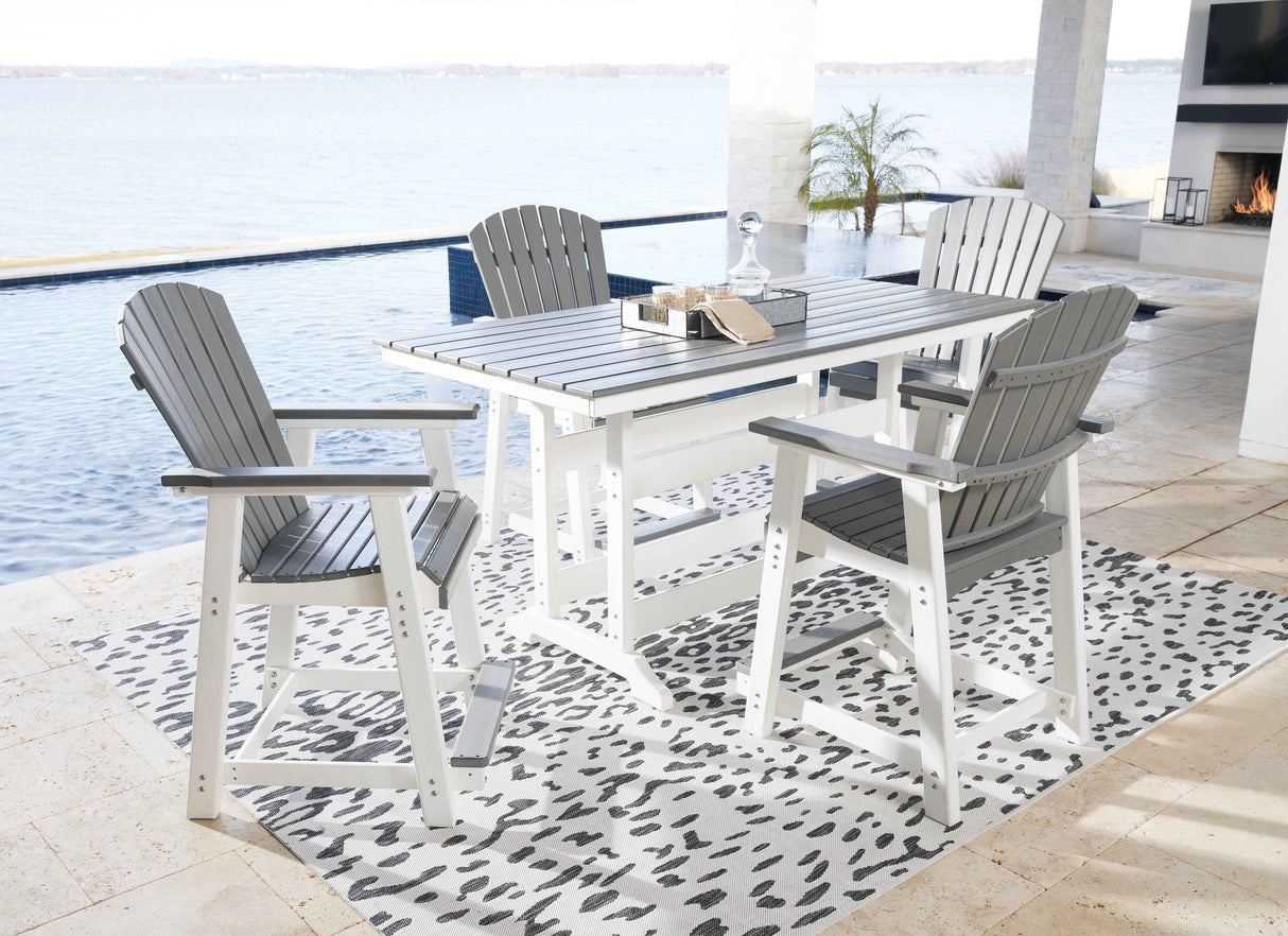 Transville Gray/White Outdoor Counter Height Dining Table with 4 Barstools by Ashley at Eve Furniture