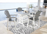 Transville Gray/White Outdoor Counter Height Dining Table with 4 Barstools by Ashley at Eve Furniture