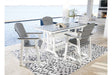 Transville Gray/White Outdoor Counter Height Dining Table with 4 Barstools by Ashley at Eve Furniture