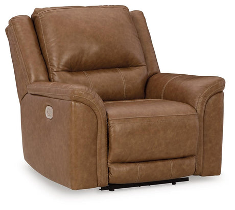 Trasimeno Caramel Dual Power Leather Recliner/ADJ Headrest by Ashley at Eve Furniture