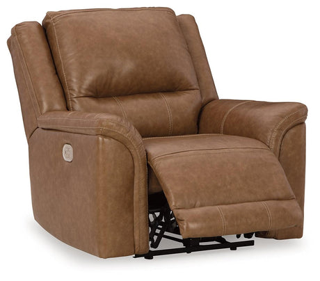 Trasimeno Caramel Dual Power Leather Recliner/ADJ Headrest by Ashley at Eve Furniture