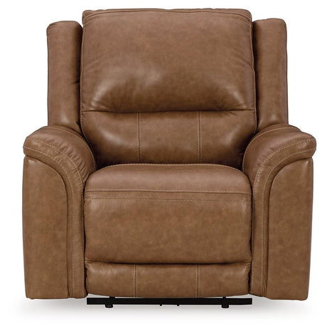 Trasimeno Caramel Dual Power Leather Recliner/ADJ Headrest by Ashley at Eve Furniture