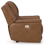 Trasimeno Caramel Dual Power Leather Recliner/ADJ Headrest by Ashley at Eve Furniture