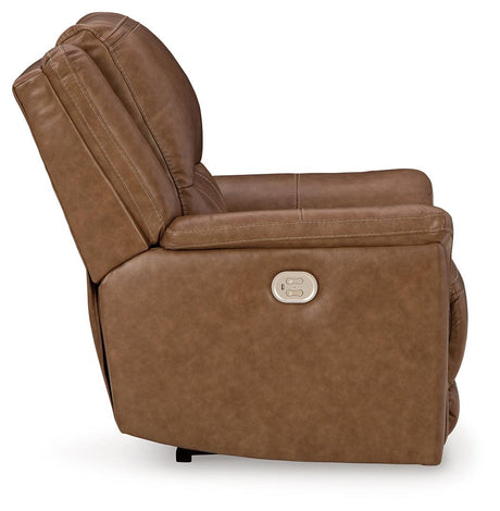 Trasimeno Caramel Dual Power Leather Recliner/ADJ Headrest by Ashley at Eve Furniture
