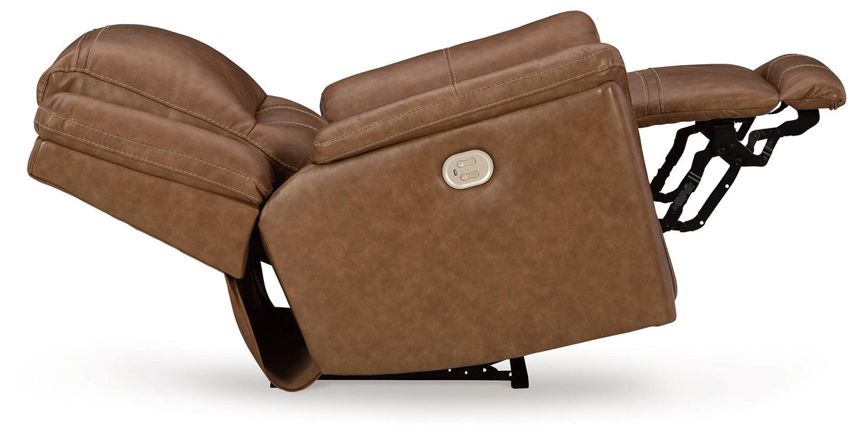 Trasimeno Caramel Dual Power Leather Recliner/ADJ Headrest by Ashley at Eve Furniture