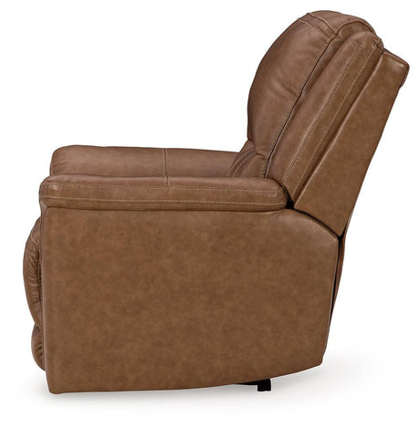 Trasimeno Caramel Dual Power Leather Recliner/ADJ Headrest by Ashley at Eve Furniture