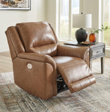 Trasimeno Caramel Dual Power Leather Recliner/ADJ Headrest by Ashley at Eve Furniture
