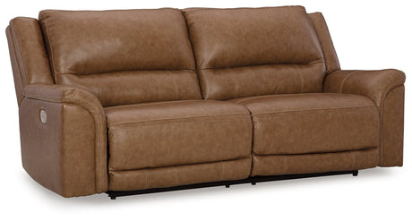 Trasimeno Caramel Dual Power Leather Reclining Sofa by Ashley at Eve Furniture